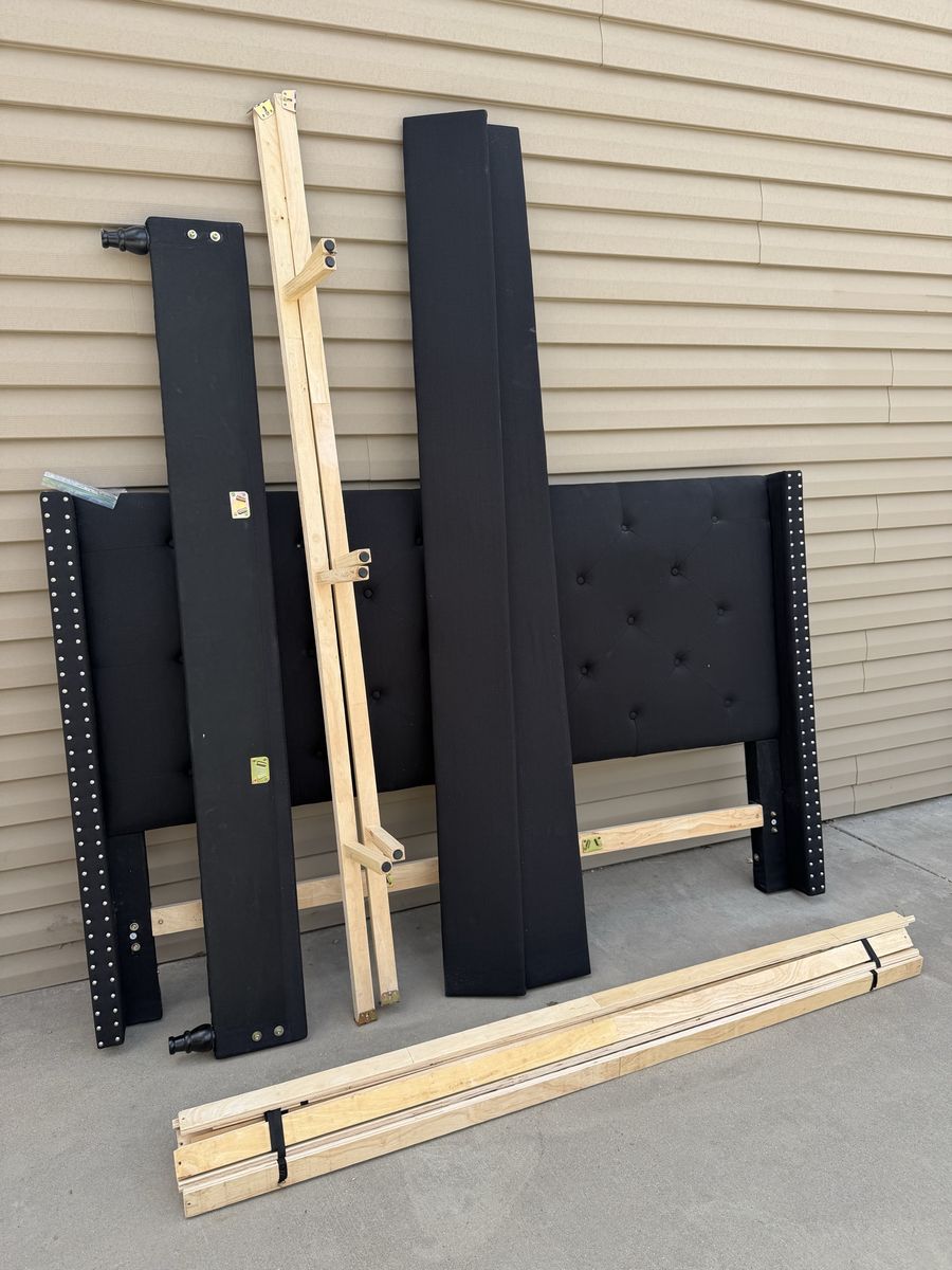 Black Tufted Headboard & Bed Frame - California King with Nailhead Trim