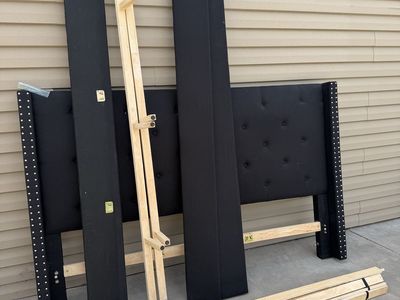 Black Tufted Headboard & Bed Frame - California King with Nailhead Trim