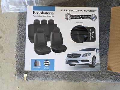 Brookstone 11-Piece Automotive Seat Cover Set - Universal Fit for Car & Truck, Black/Black