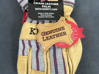 Kinco Kids Grain Leather Palm Work Gloves with Safety Cuff, Size Kids Small NWT