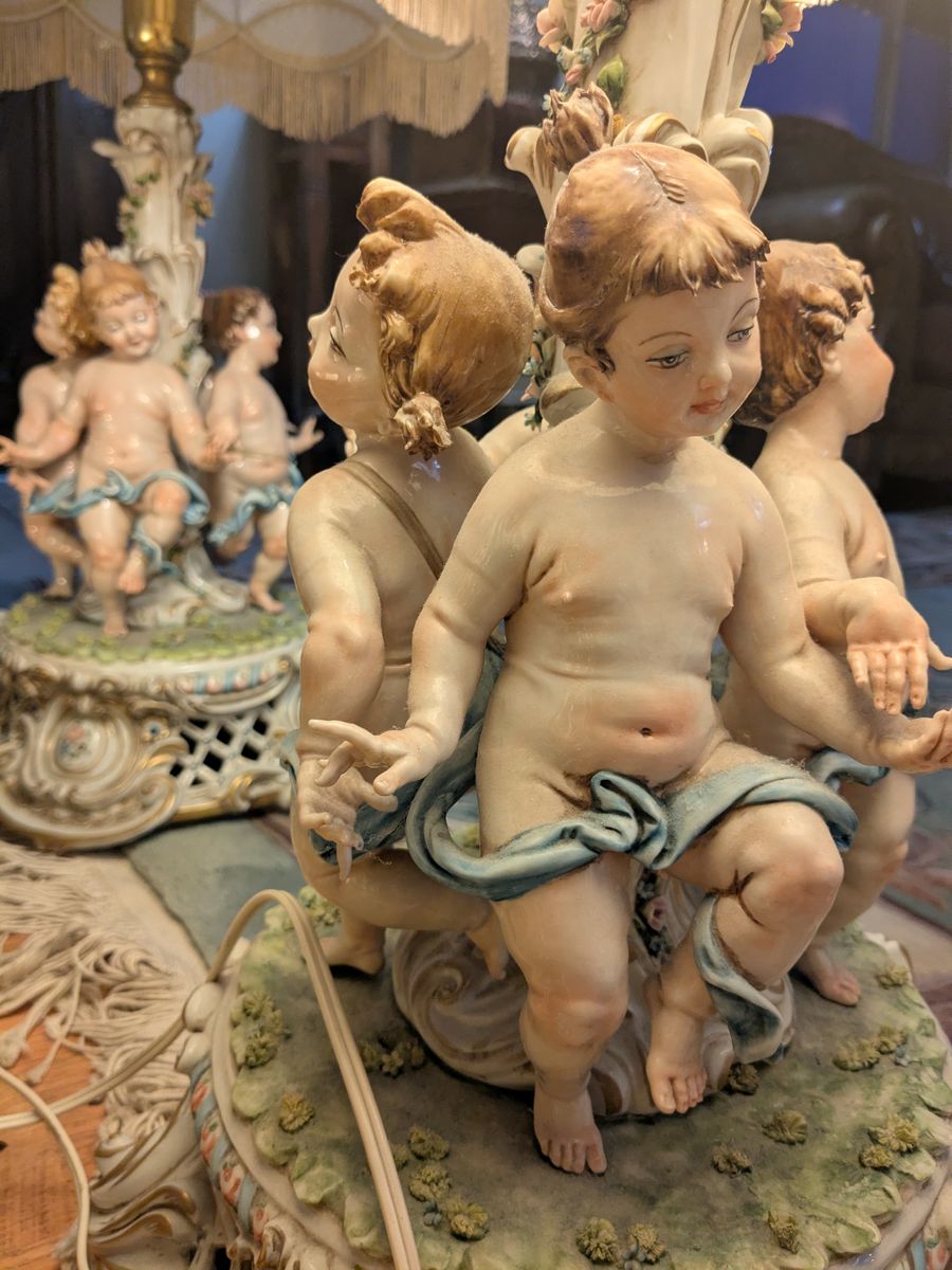 36" Tiche Vintage Porcelain Italian Gulletti Signed Capodimonte Pair of 19th Century Table Lamps