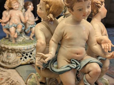36" Tiche Vintage Porcelain Italian Gulletti Signed Capodimonte Pair of 19th Century Table Lamps