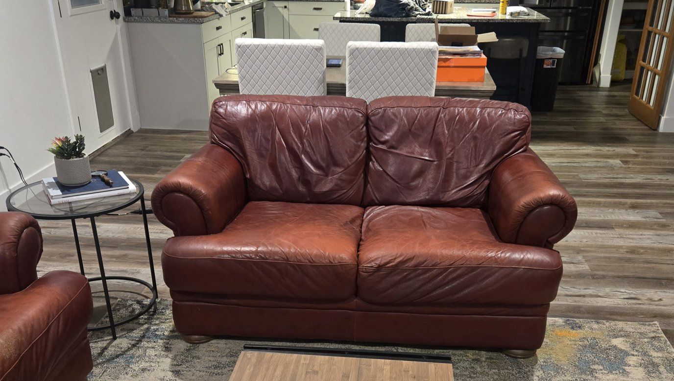 Super comfy red leather sofa set