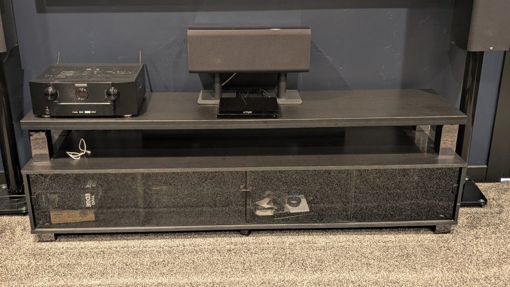 Black Media Console TV Stand with Glass Doors