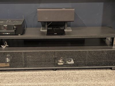 Black Media Console TV Stand with Glass Doors
