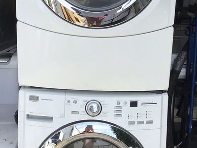 BEAUTIFUL STACK/ SIDE BY SIDE MAYTAG SUPER CAPACITY FRONT LOAD SET INCLUDES FREE DELIVERY