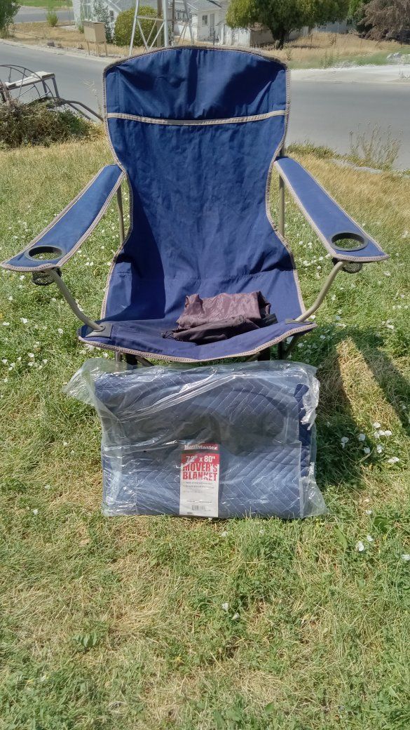 Navy Blue Camp Chair (with Case) & Large Utility/Moving Blanket