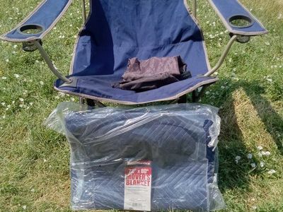 Navy Blue Camp Chair (with Case) & Large Utility/Moving Blanket