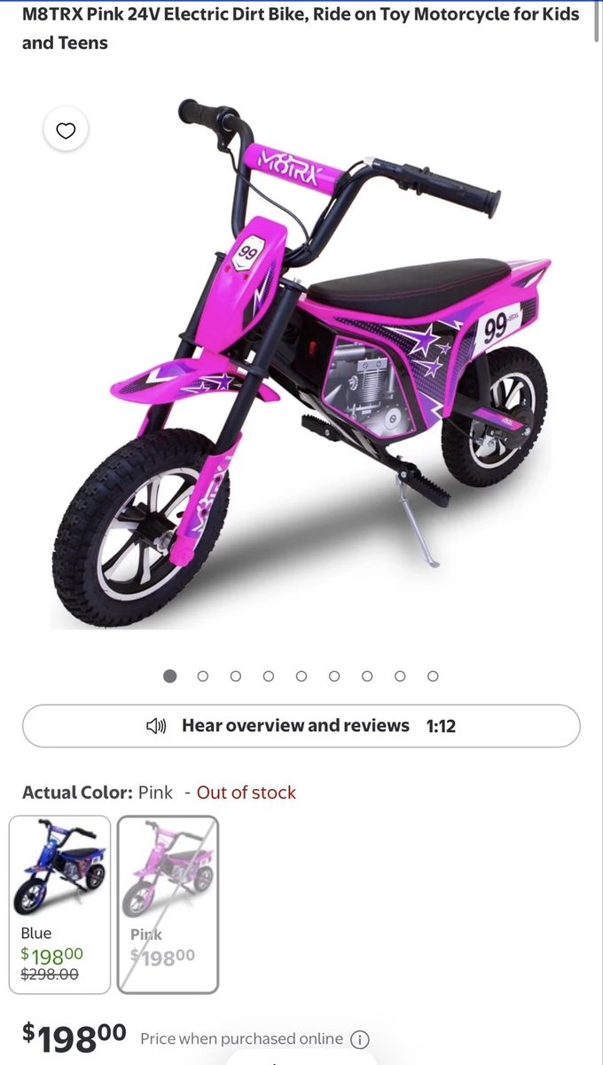 M8TRX 24V Pink Electric Dirt Bike for Kids
