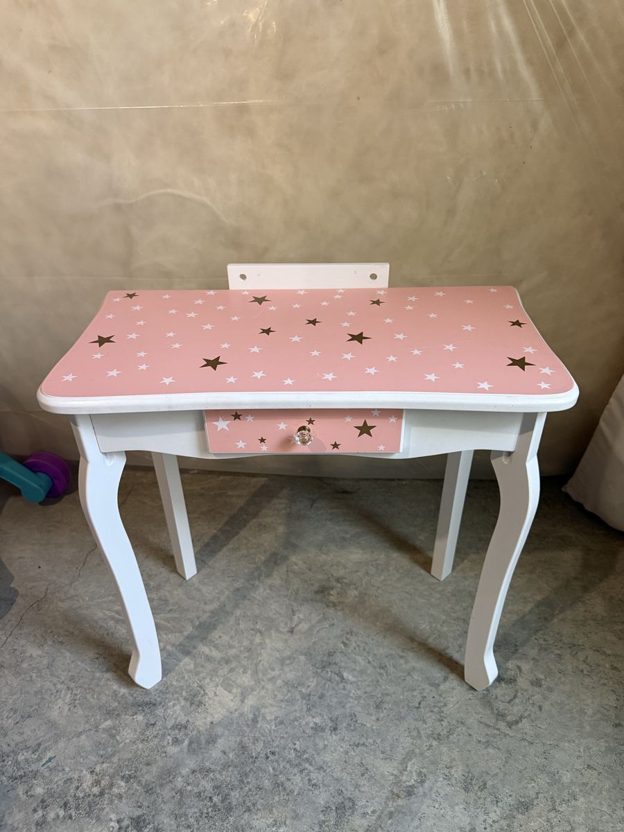 Girls Pink & White Star Vanity Desk with Drawer - Kids Dressing Table