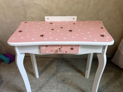 Girls Pink & White Star Vanity Desk with Drawer - Kids Dressing Table
