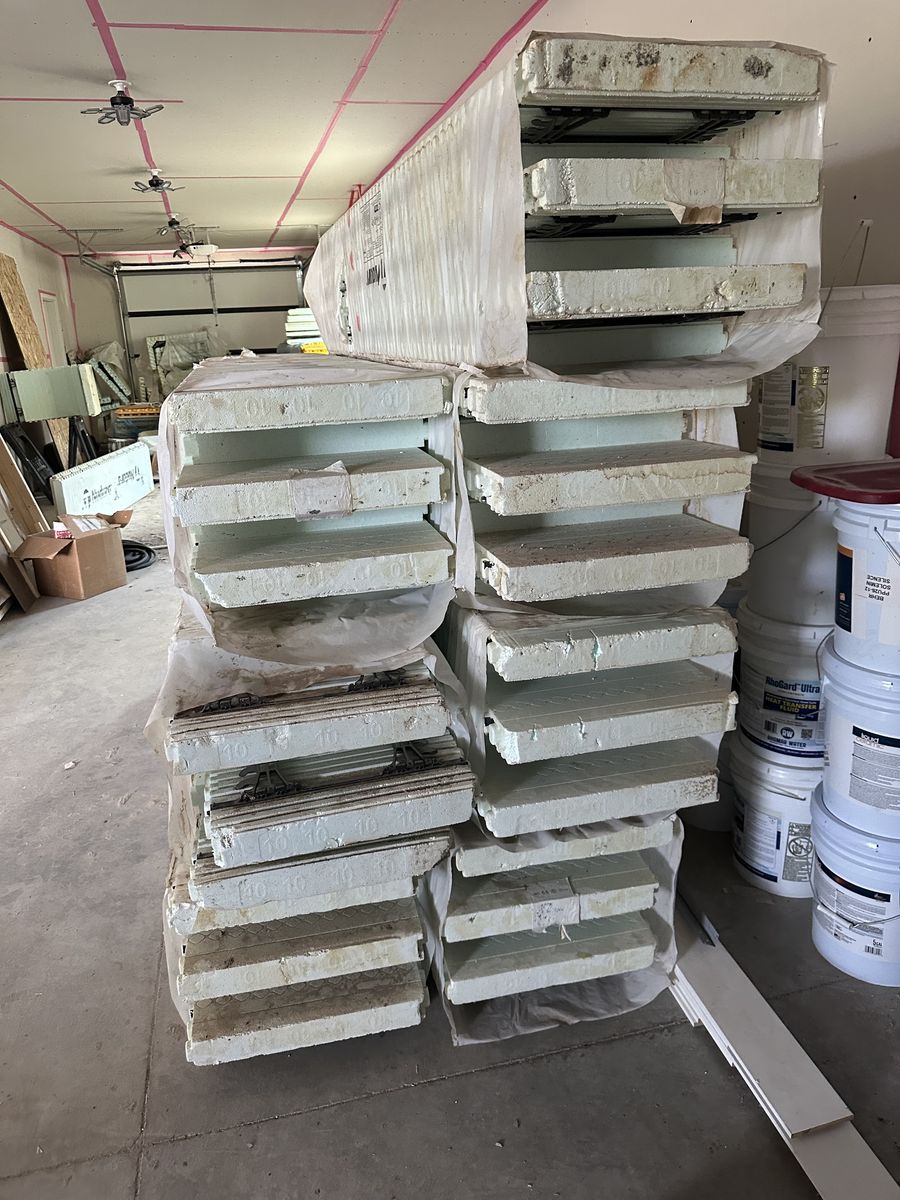 Nudura ICF blocks, corners, and T-straps, Joist holders, etc