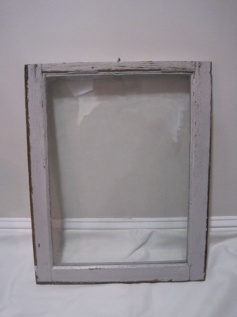 Vintage Single Glass Pane Silver Wooden Frame Window 25" x 20"