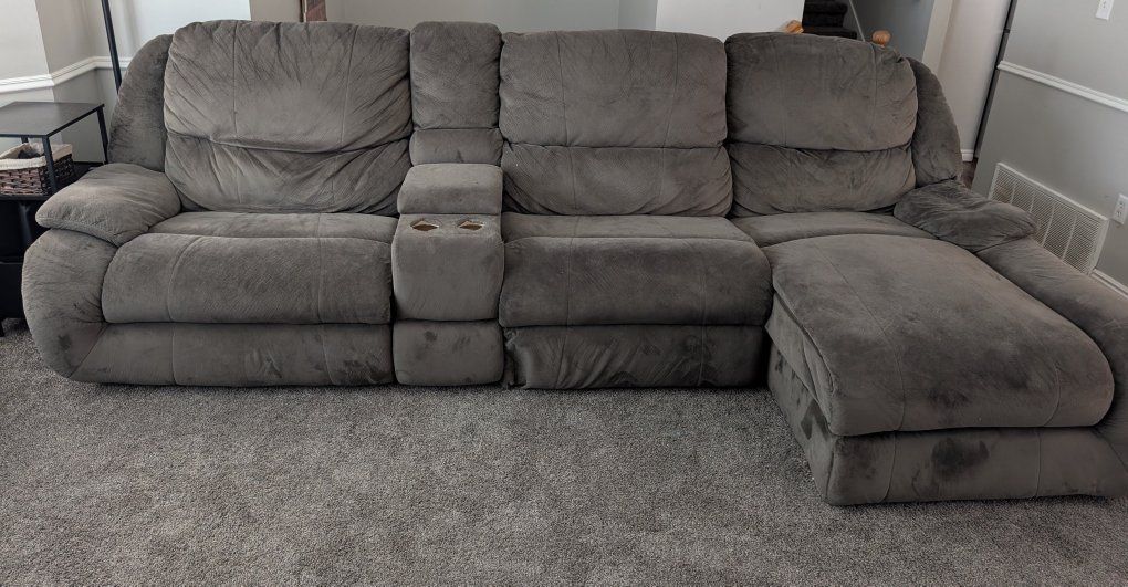 Gray Fabric Sectional Sofa with Recliners and Center Console