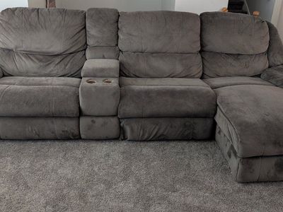 Gray Fabric Sectional Sofa with Recliners and Center Console