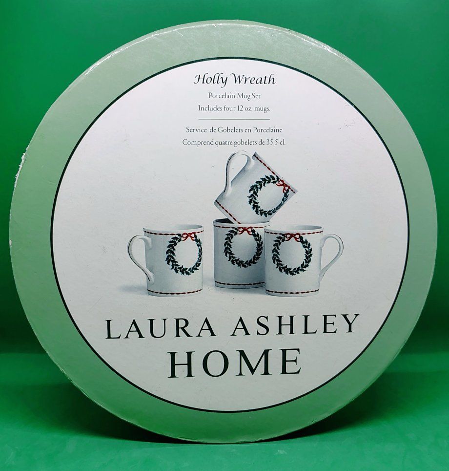 Laura Ashley "Holly Wreath" Porcelain Mug Set