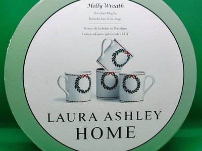 Laura Ashley "Holly Wreath" Porcelain Mug Set