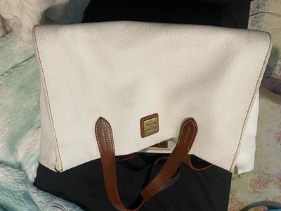Dooney & Bourke White Leather Tote Bag with Brown Handles