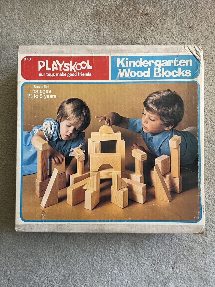 Three sets of Playskool Blocks - Colored, Natural, and Alphabet 1980s