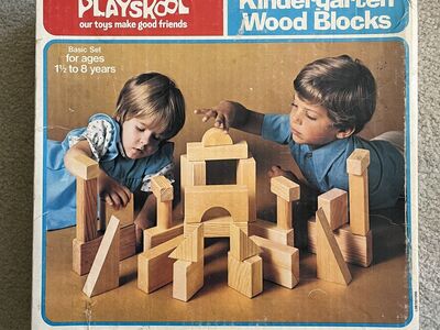 Three sets of Playskool Blocks - Colored, Natural, and Alphabet 1980s