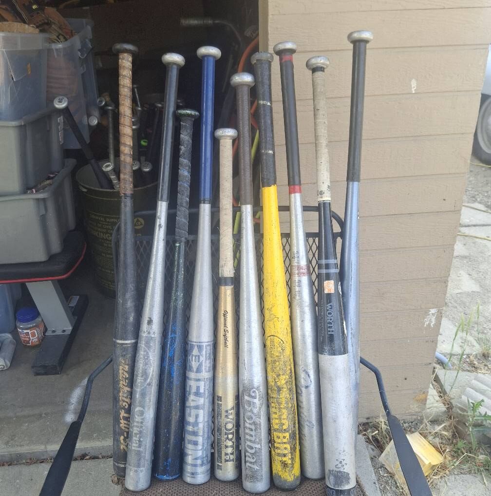 baseball softball +70 bats $50 &$25 ea $10 ea..100s of mitts $10 to $50 ea