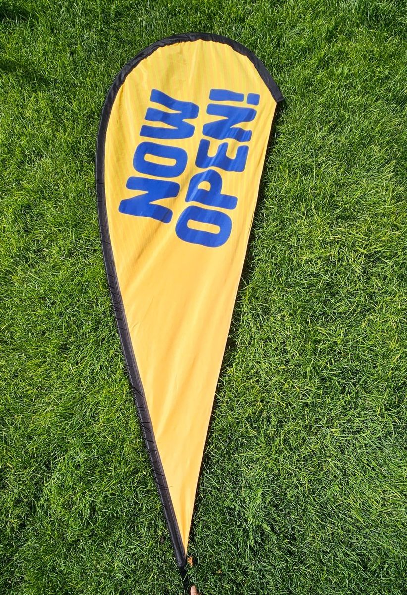 3 New 11ft Teardrop “OPEN” Advertising Flags – Complete Sets  #538