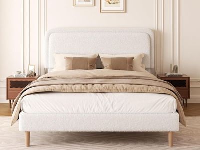 Brand New Full & Queen size Boucle Upholstered Platform Bed Frame with Adjustable Headboard
