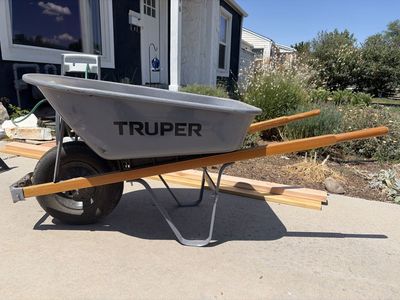 TRUPER Single-Wheel Wheelbarrow - Grey with Wooden Handles, Used for Yard Work