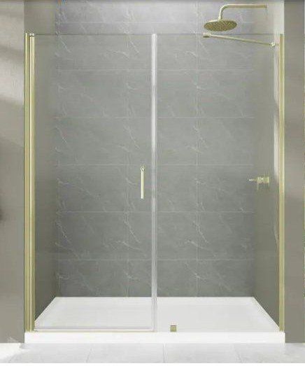 EAKYHOM 60 in. W x 72 in H. Pivot Semi-Frameless Shower Door in Brushed Gold finish with tempered clear glass