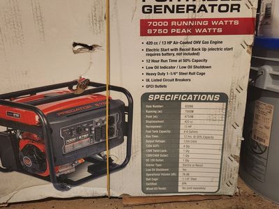 8750 Watt, 13 horsepower generator, electric start