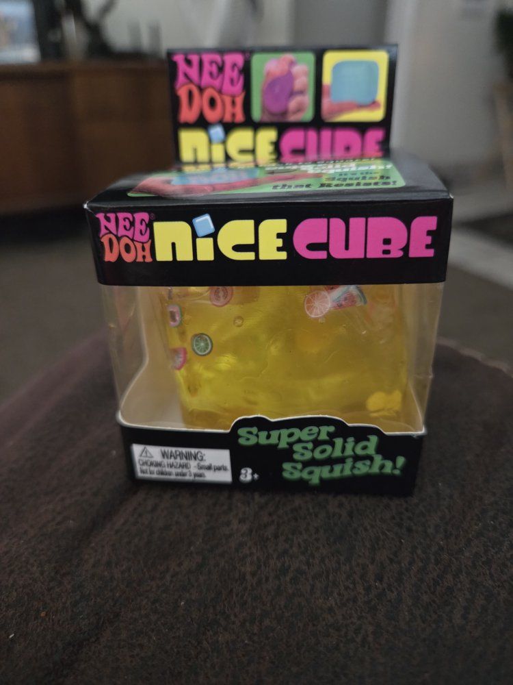 NeeDoh Nice Cube Super Solid Squish Fidget Toy - Yellow with Fruit Inclusions (New)