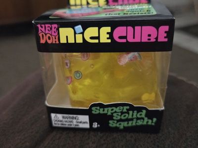 NeeDoh Nice Cube Super Solid Squish Fidget Toy - Yellow with Fruit Inclusions (New)