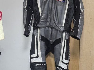 Joe Rocket 2-Piece Leather Motorcycle Racing Suit Grey Black SIZE 42