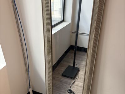 Contemporary Black Metal Floor Lamp with White Fabric Shade, Modern Design