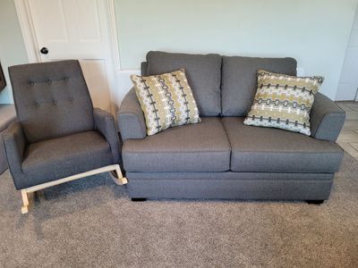 PET and SMOKE FREE Like new Gray couch and rocking chair