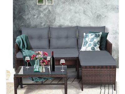 New 3-Piece Outdoor Patio Sectional Sofa Set with Coffee Table – Gray 480 k