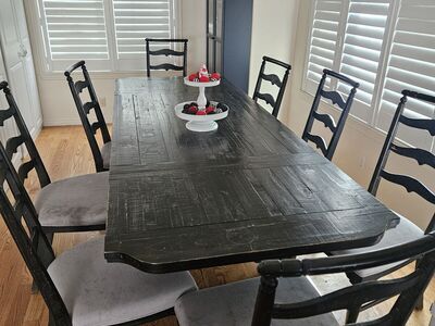 Large Dining Room Table with 8 Upholstered Chairs
