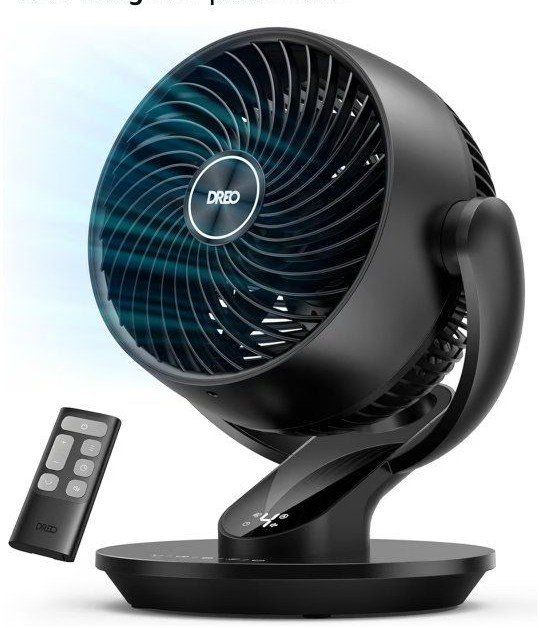 DREO Whole Room 25dB Ultra-Quiet Desk Fan, 120° Tilt, 75ft Airflow, 4 Speeds with Remote, Black
