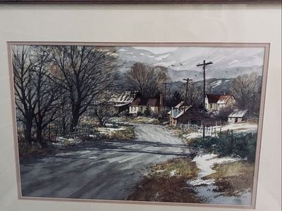 Ian Ramsay Original "Wallburg, Utah" Framed Watercolor Painting Art Print, Winter Landscape Scene