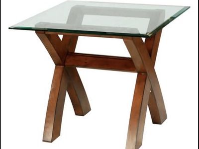 SET OF 2, SOLID WOOD GLASS TABLE! (NEW IN BOX)