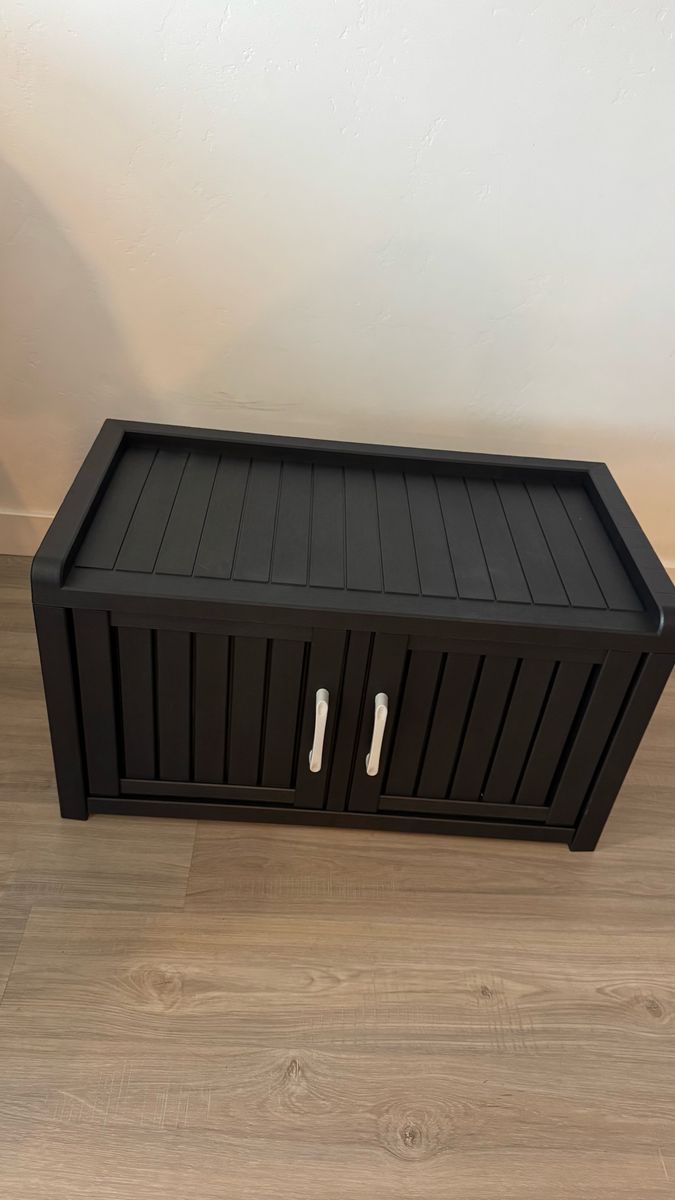 Outdoor Shoe Storage Bench, Shoe Cabinet Double Door, Black