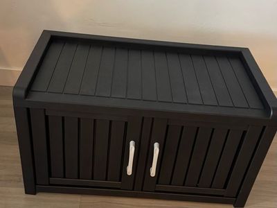 Outdoor Shoe Storage Bench, Shoe Cabinet Double Door, Black