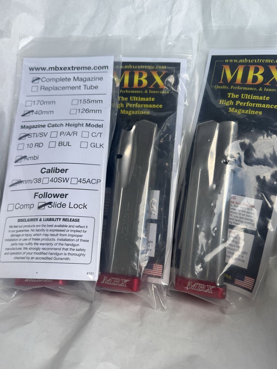 MBX Extreme STI/SV 140mm 9mm/.38 Magazine with Slide Lock Follower (QTY 3)