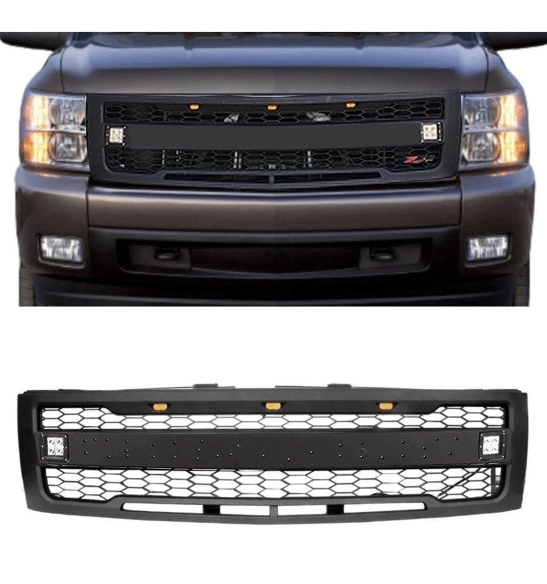 Chevrolet Silverado 1500 Matte Black Front Bumper Grille with Amber LED & Side Lights for 2007-2013