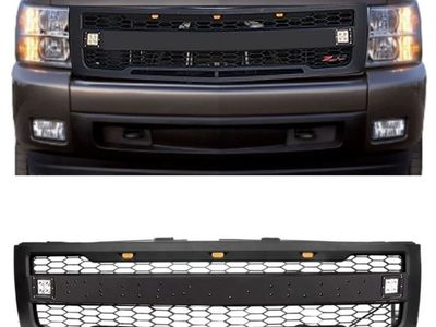 Chevrolet Silverado 1500 Matte Black Front Bumper Grille with Amber LED & Side Lights for 2007-2013