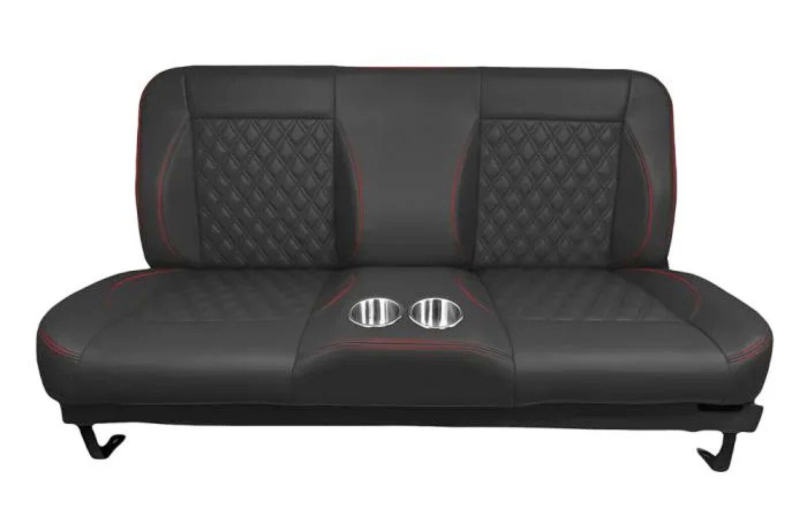 Distinctive Industries CTX-60 Black Vinyl Full Backrest Bench Seat w/ Diamond Inserts and Red Stitching