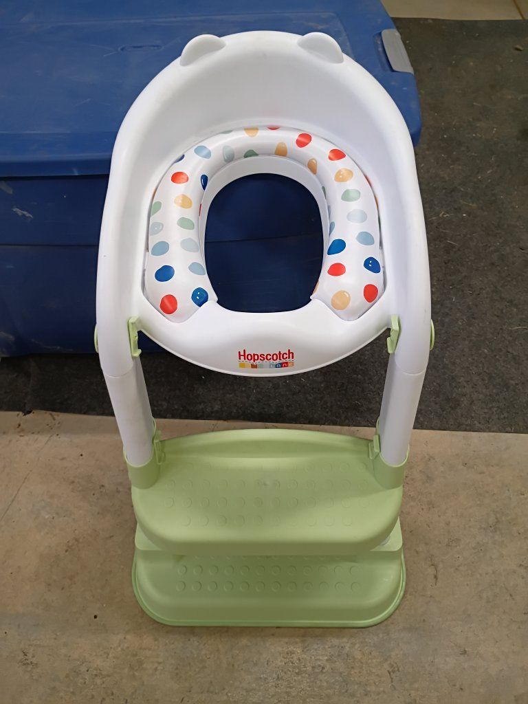 Hopscotch Kids 2-in-1 Potty Training Seat with Step Stool, White/Green, Foldable