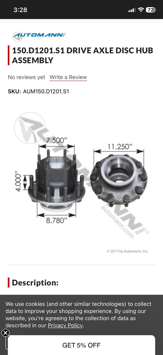 Automann 150.D1201.S1 Drive Axle Disc Hub Assembly - New