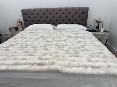 Pottery Barn King Size Charcoal Tufted Upholstered Bed Frame - Chesterfield Style Headboard Included, no mattress