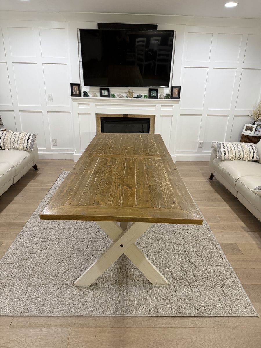 Farmhouse Wooden Kitchen Dining Table 90" x 36" - Seats 8 Comfortably, X-Base Legs